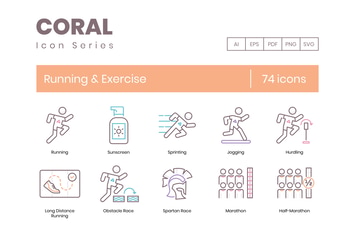 74 Running & Exercise Line Icons