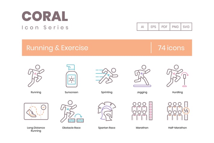 74 Running & Exercise Line Icons