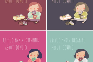 Cute girl enjoying a cup of hot tea and donut