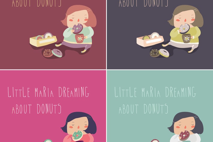 Cute girl enjoying a cup of hot tea and donut