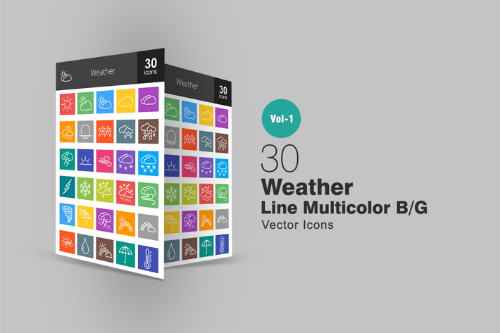 30 Weather Line Multicolor Icons