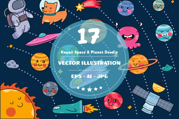 Kawaii Space and Planet Doodle Set