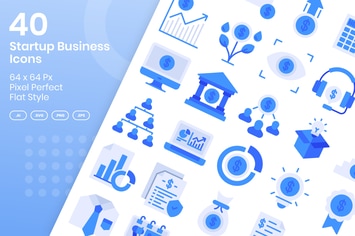 40 Startup Business Icons Set - Flat