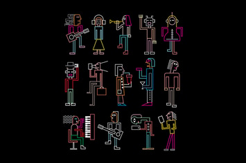 Neon Colors People Silhouettes