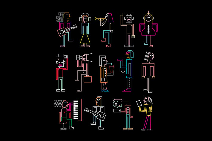 Neon Colors People Silhouettes