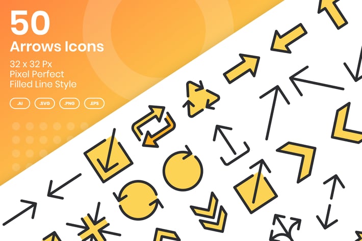 50 Arrows Icons Set - Filled Line