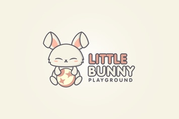 Cartoon Cute Rabbit Playing With A Ball Logo