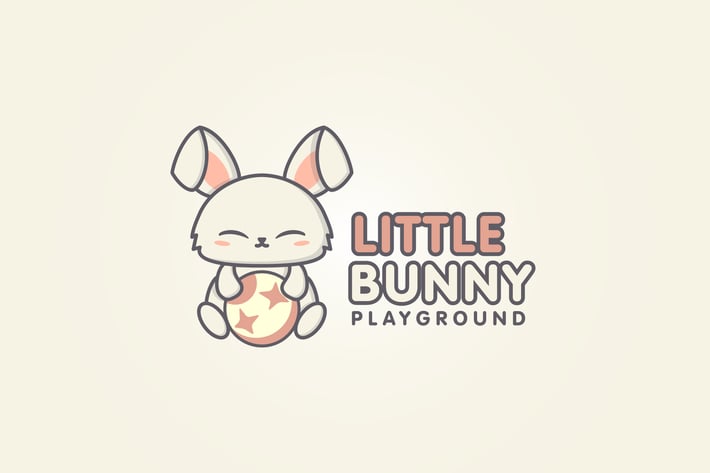 Cartoon Cute Rabbit Playing With A Ball Logo