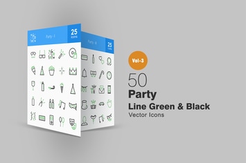 50 Party Line Green & Black Icons