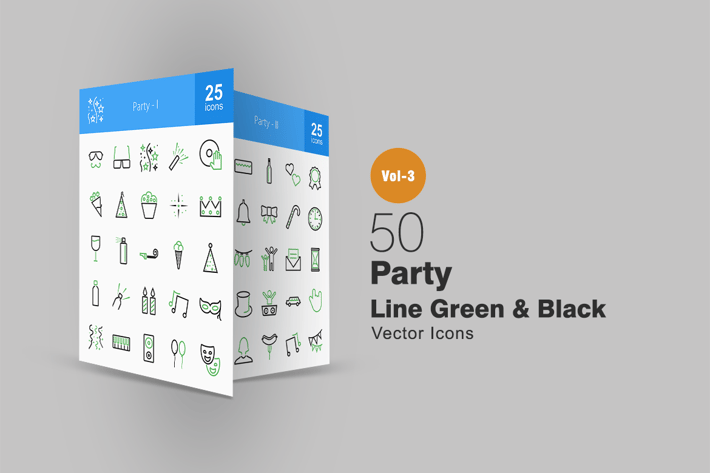 50 Party Line Green & Black Icons