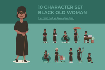 Slim Black Old Woman - Character Set