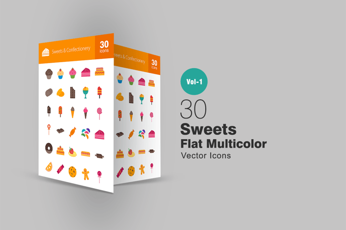 30 Sweets & Confectionery Flat Multicolor Icons