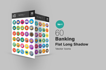 60 Banking Flat Long Shadow Icons