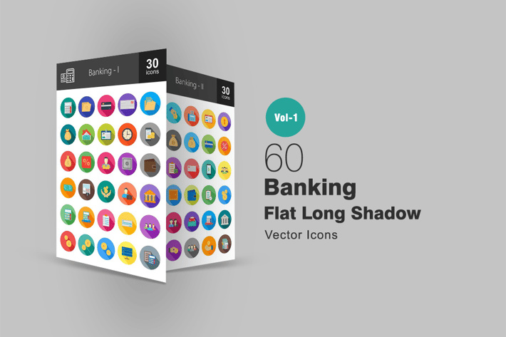 60 Banking Flat Long Shadow Icons