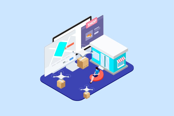 Drones Delivery Isometric Illustration - T2