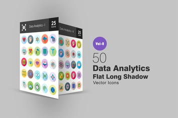 50 Data Analytics Flat Shadowed Icons