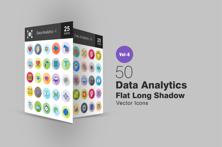 50 Data Analytics Flat Shadowed Icons
