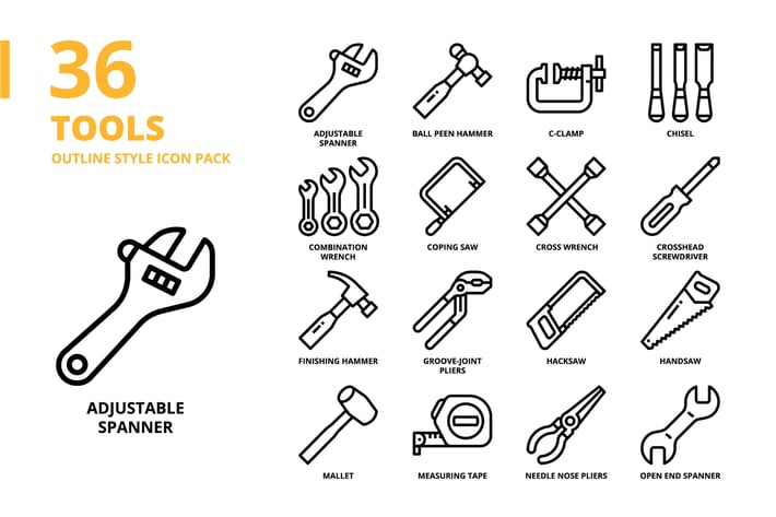 Tools Outline Style Icon Set