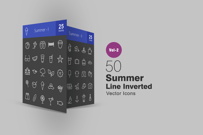 50 Summer Line Inverted Icons