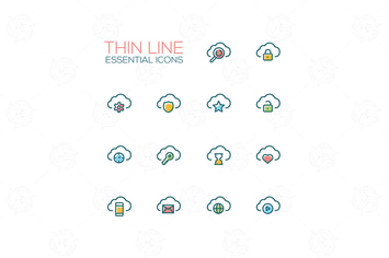 Cloud storage - modern vector thin line icons