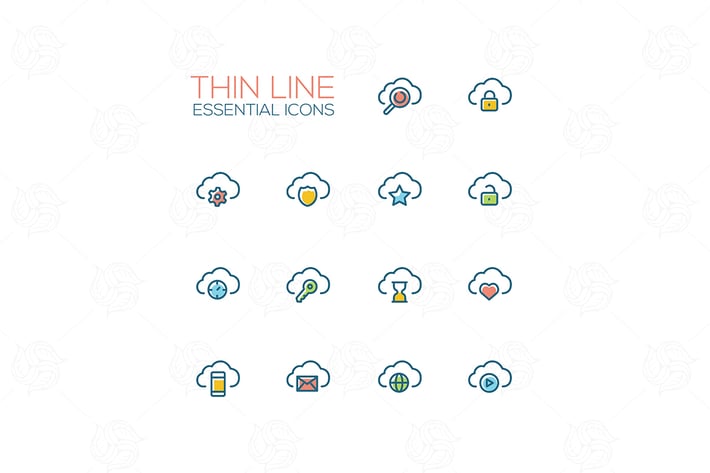 Cloud storage - modern vector thin line icons
