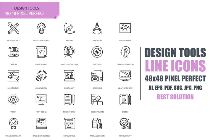 Simple Set Design Tools Line Icons