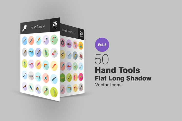 50 Hand Tools Flat Shadowed Icons