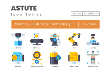 75 Robotics & Futuristic Technology Flat Icons