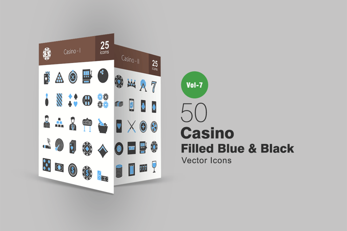 50 Casino Blue & Black Icons