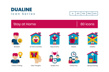 80 Stay at Home Flat Icons