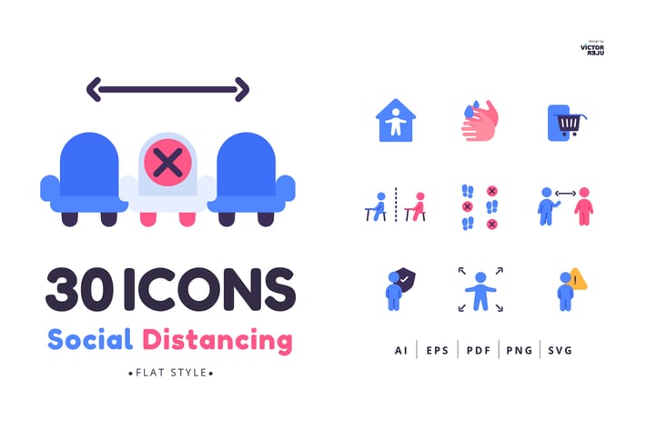 30 Social Distancing Icons Flat Style