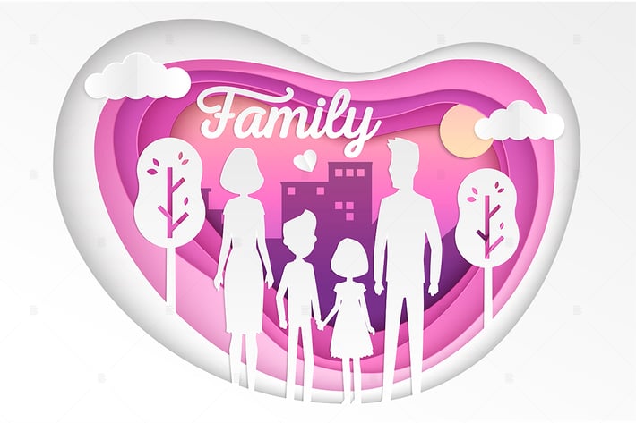 Family - modern vector paper cut illustration
