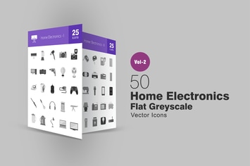 50 Home Electronics Greyscale Icons