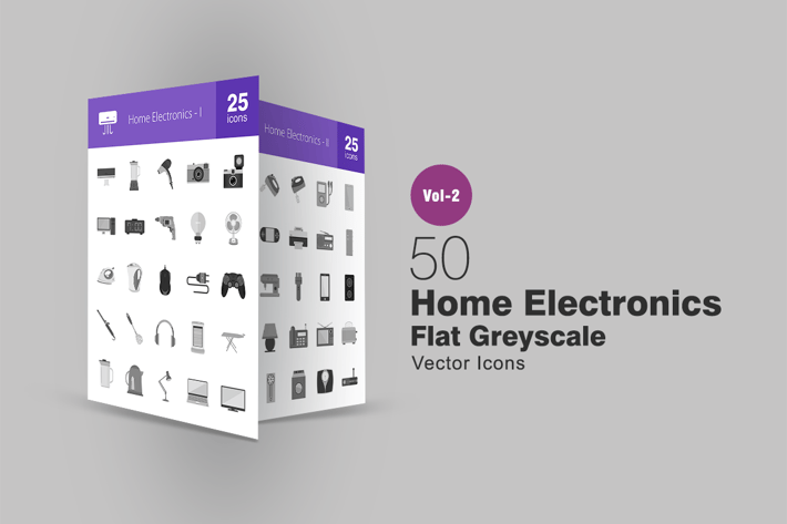 50 Home Electronics Greyscale Icons