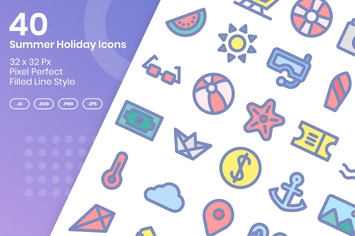 40 Summer Holiday Icons - Filled Line
