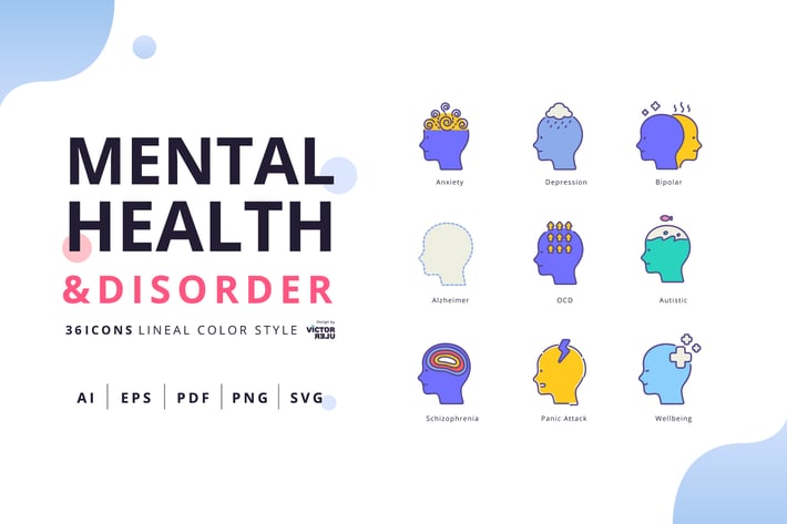 Mental Health&Disorder Lineal Color Style Pack