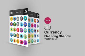 50 Currency Flat Shadowed Icons