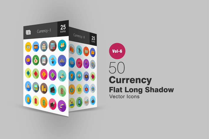 50 Currency Flat Shadowed Icons