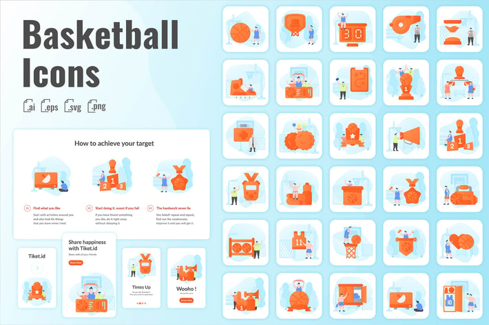 30 Iconset Basketball with Background