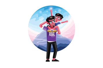 Happy Father and Son Character Illustration