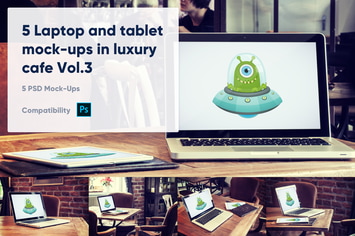 5 Laptop and tablet mock-ups in cafe Vol. 3