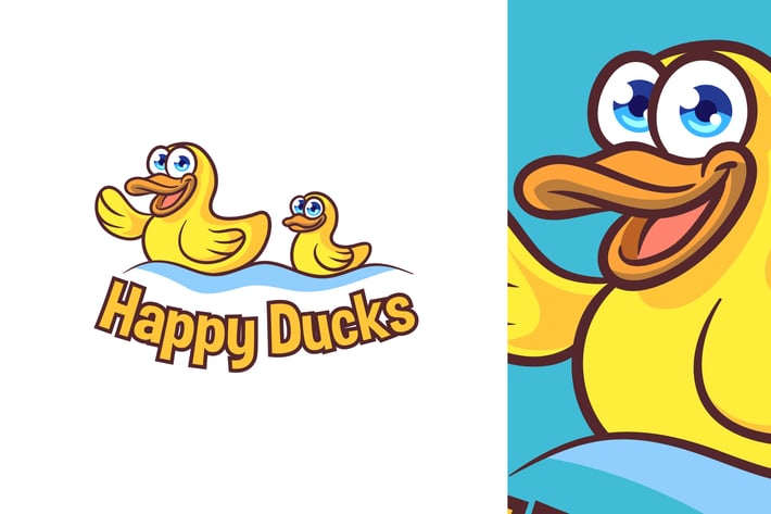 Cartoon Happy Toy Ducks Mascot Logo