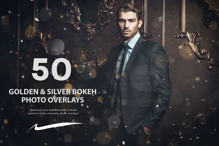 50 Cinematic Golden & Silver Bokeh Photo Overlays