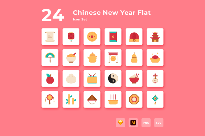 Happy Chinese New Year Flat Icon Set