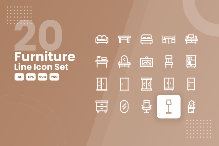 20 Furniture Line Icon Set