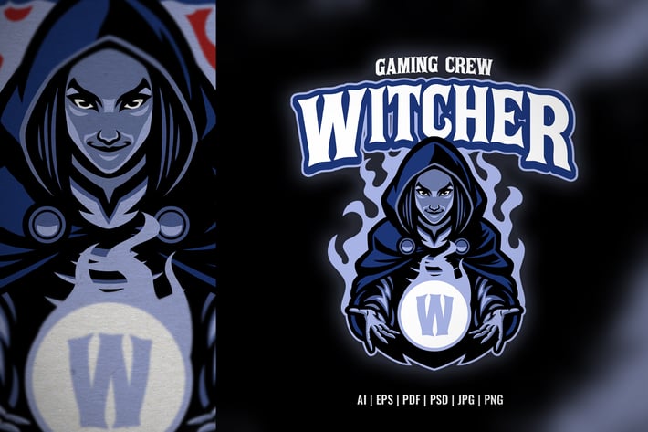 Lady witch e-sport logo template