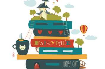 Fairytale concept with book and medieval castle