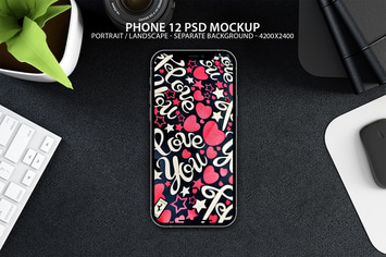 iPhone 12 PSD Mockups with Background