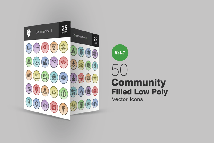 50 Community Filled Low Poly Icons