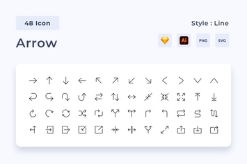 48 Arrow Black Line Style Icon Pack